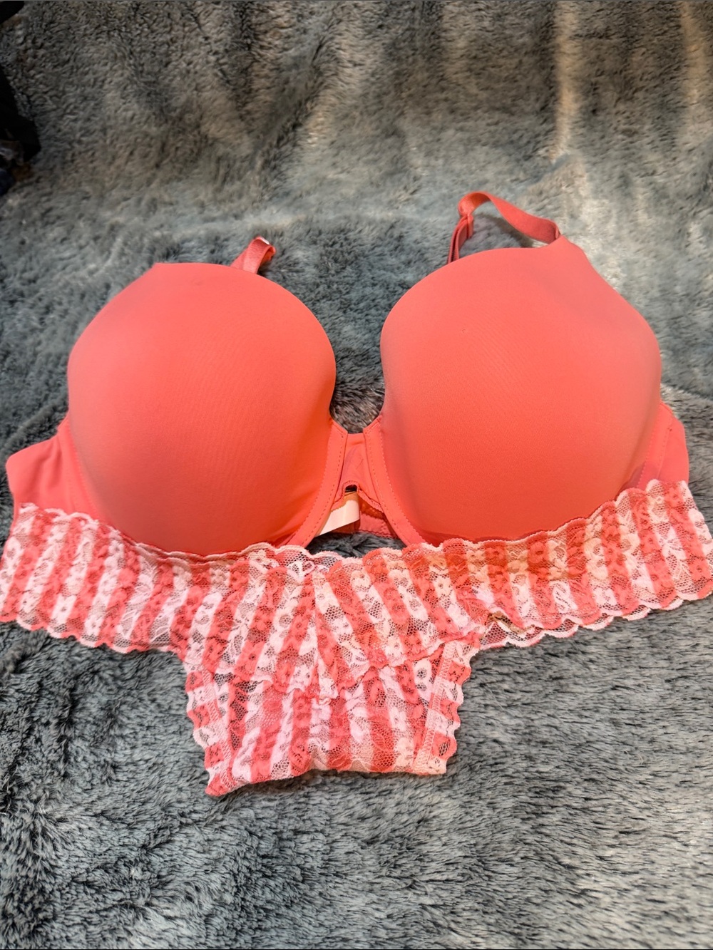 Victoria’s Secret Coral Lace Bra & Bikini Set